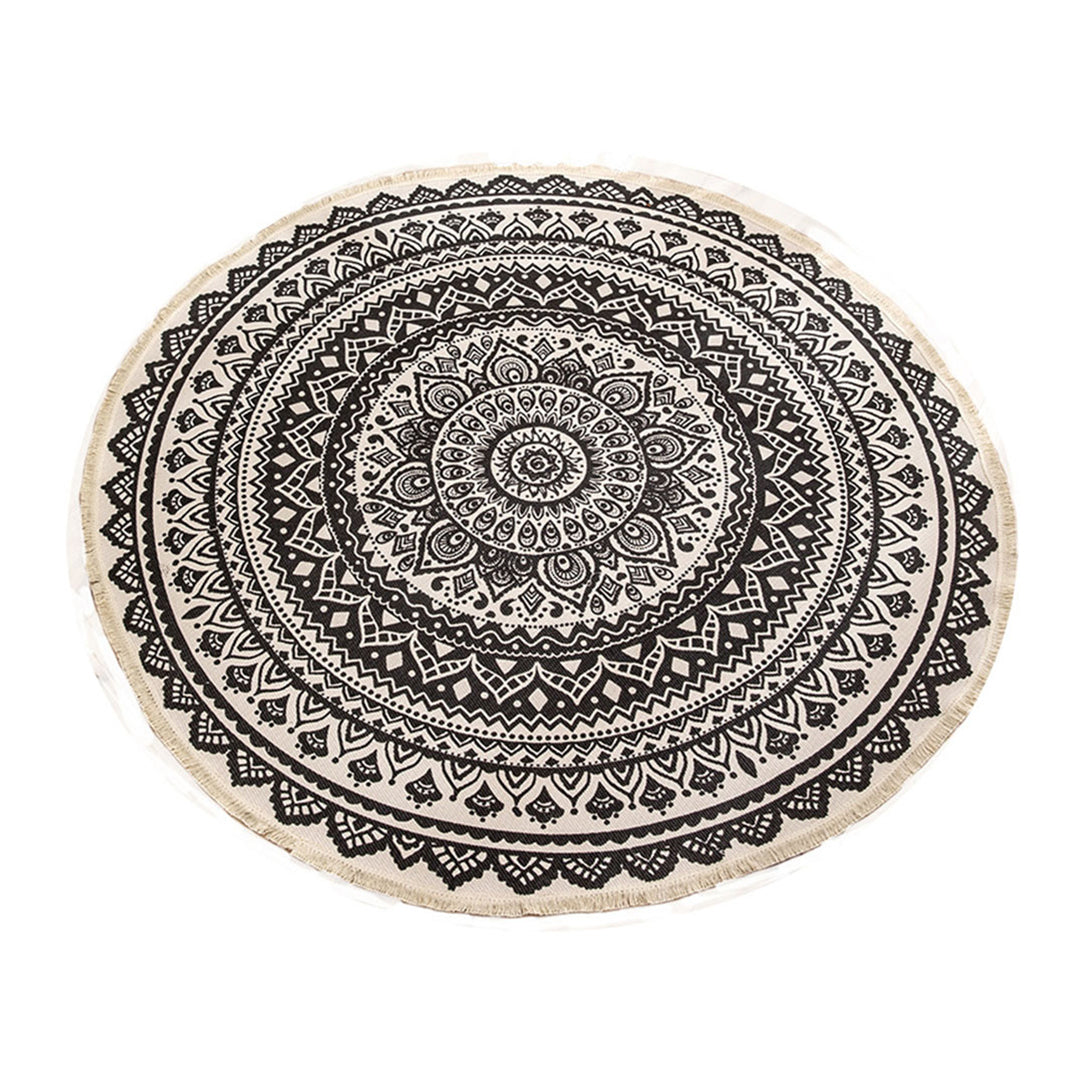Black Carpet Soft Linen Bohemian Non-Slip Round Rug