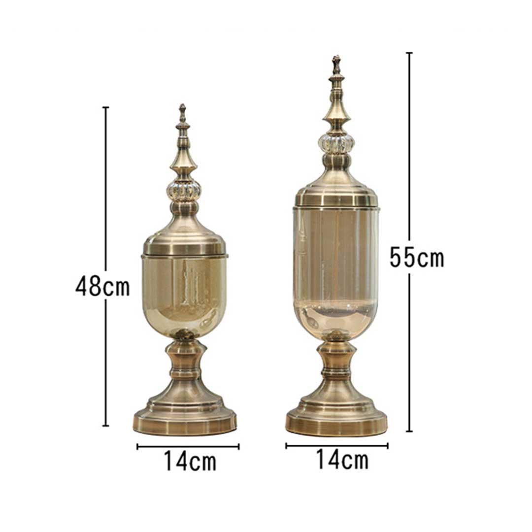 2x Clear Gold Glass Vase with Lid Set