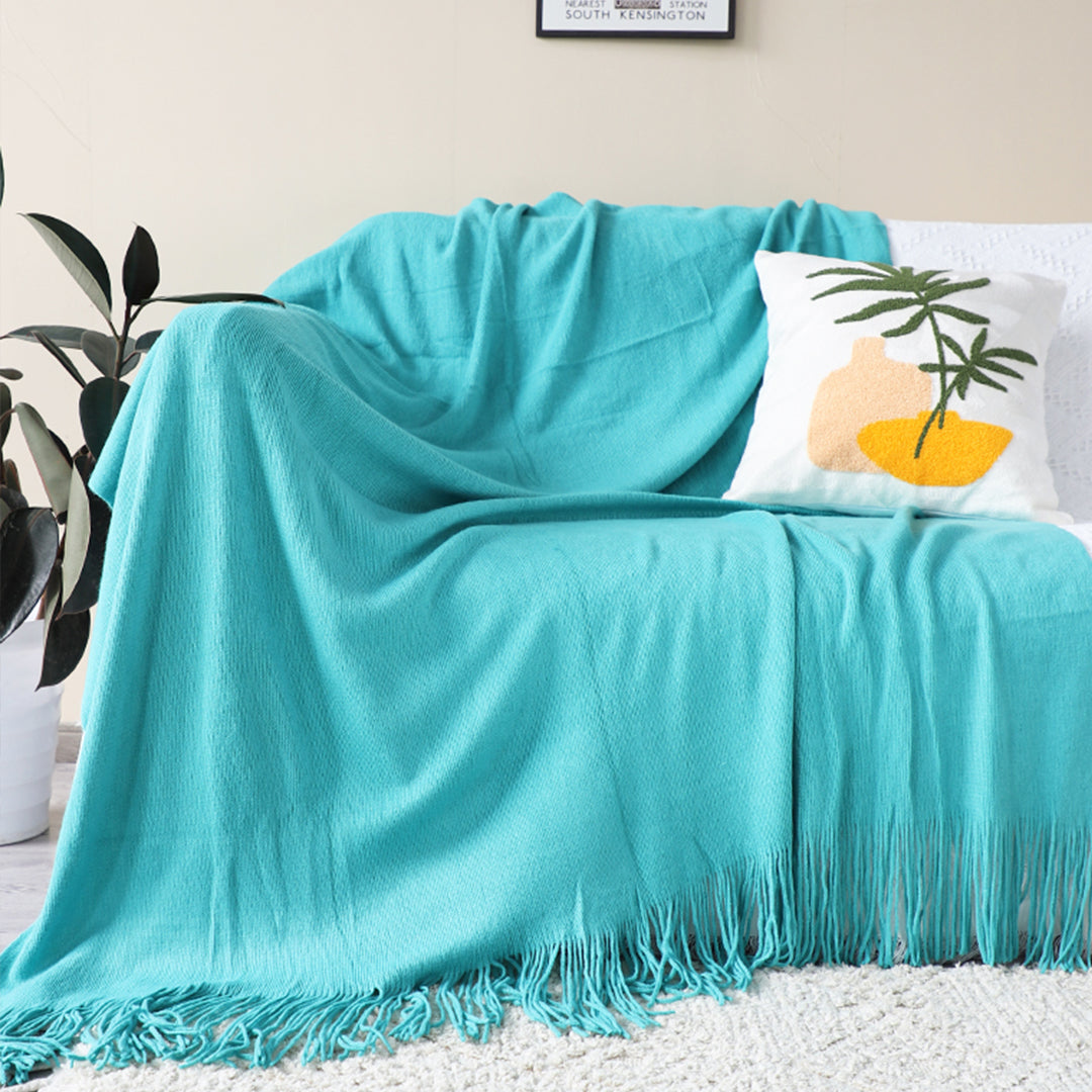 Teal Acrylic Knitted Throw Blanket