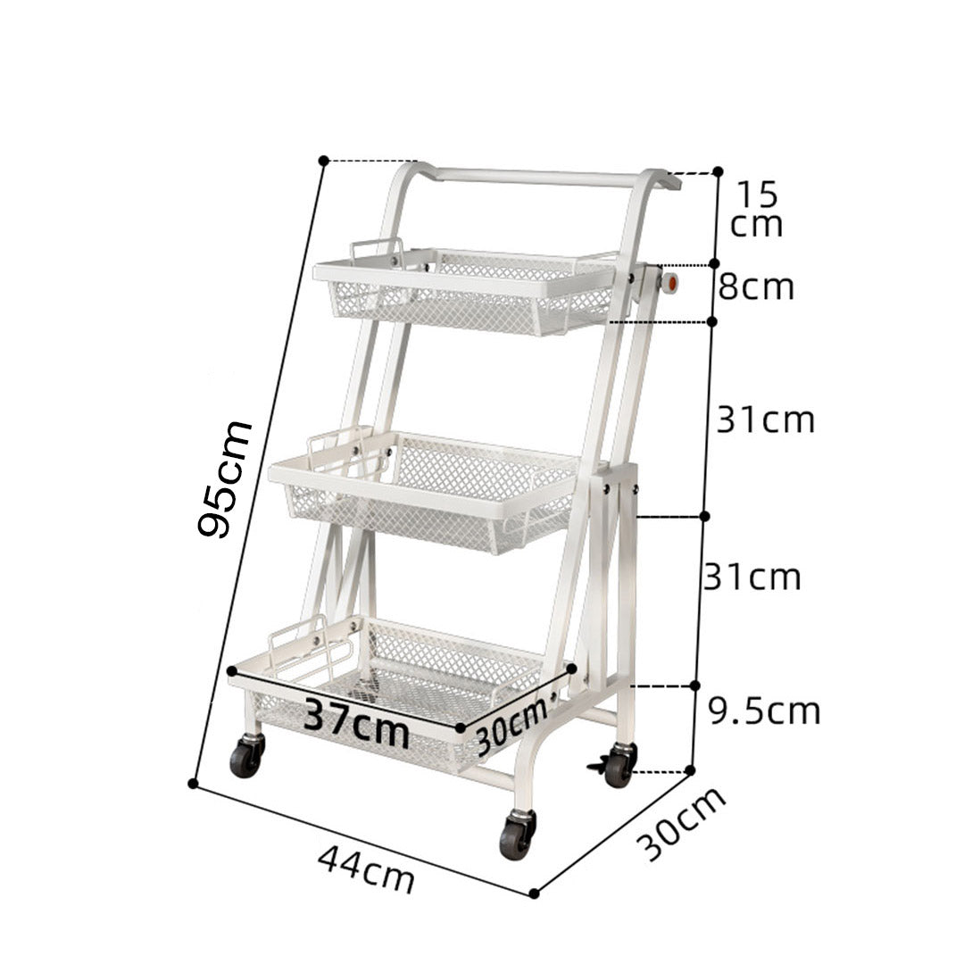 3 Tier Steel White Adjustable Kitchen Cart