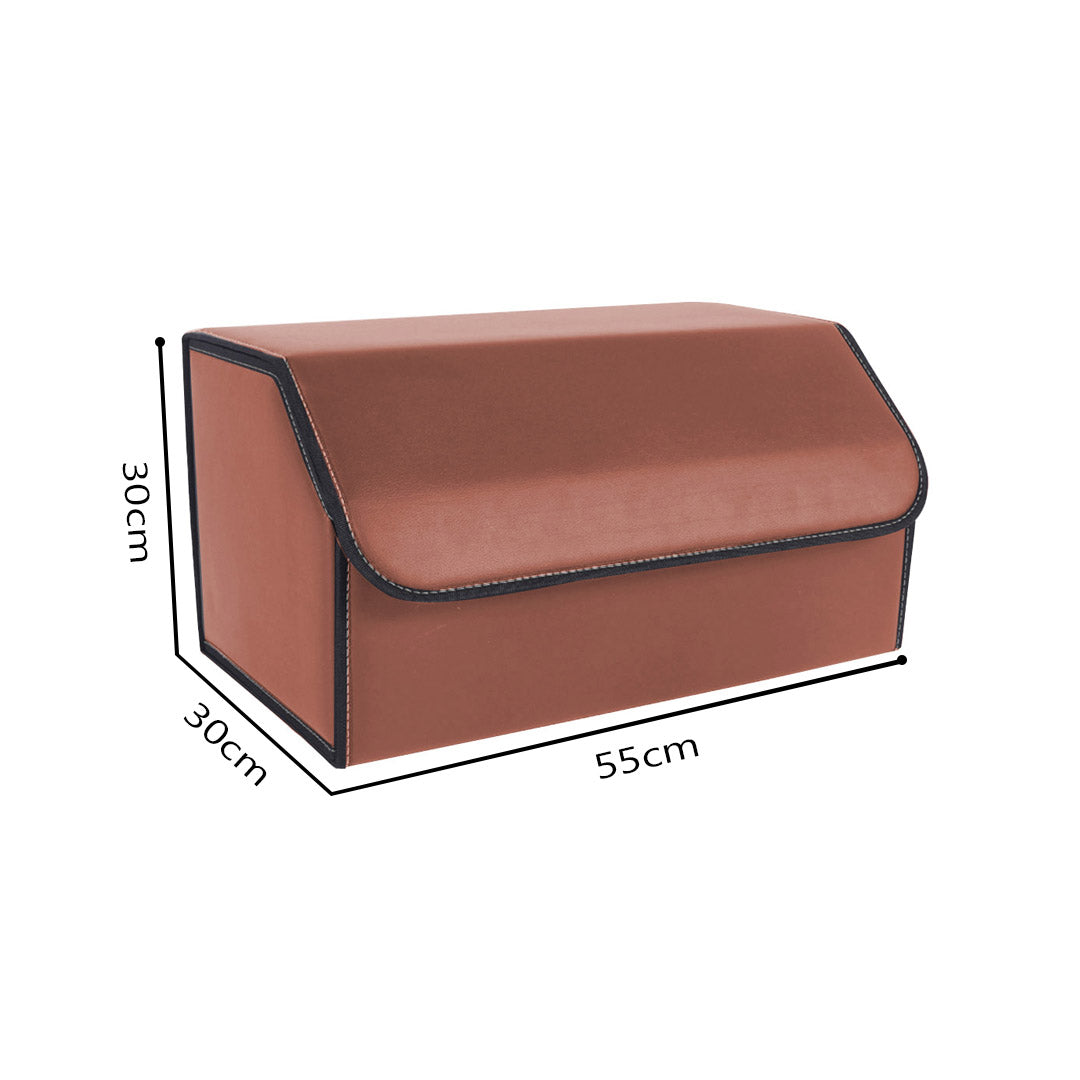 Leather Car Boot Foldable Trunk Cargo Organizer Box Coffee Large
