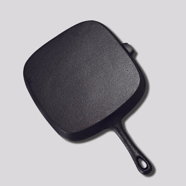 SOGA 23.5cm Square Ribbed Cast Iron Frying Pan with Handle