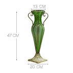 Green Glass Flower Vase with 8 Bunch 5 Heads Artificial Silk Rose Set