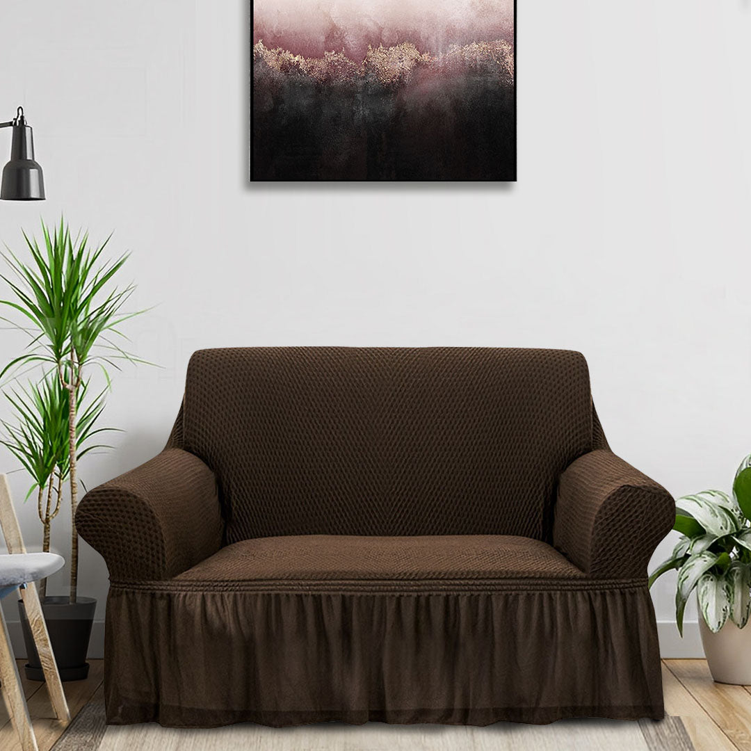 Coffee Colored 2- Seater Sofa Cover with Ruffled Skirt
