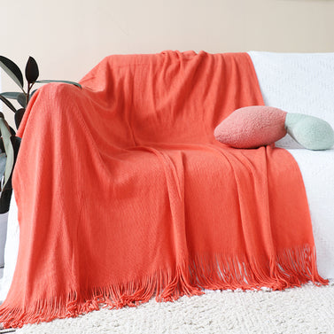 Orange Acrylic Knit Throw Blanket