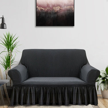 Dark Grey Colored 2- Seater Sofa Cover with Ruffled Skirt