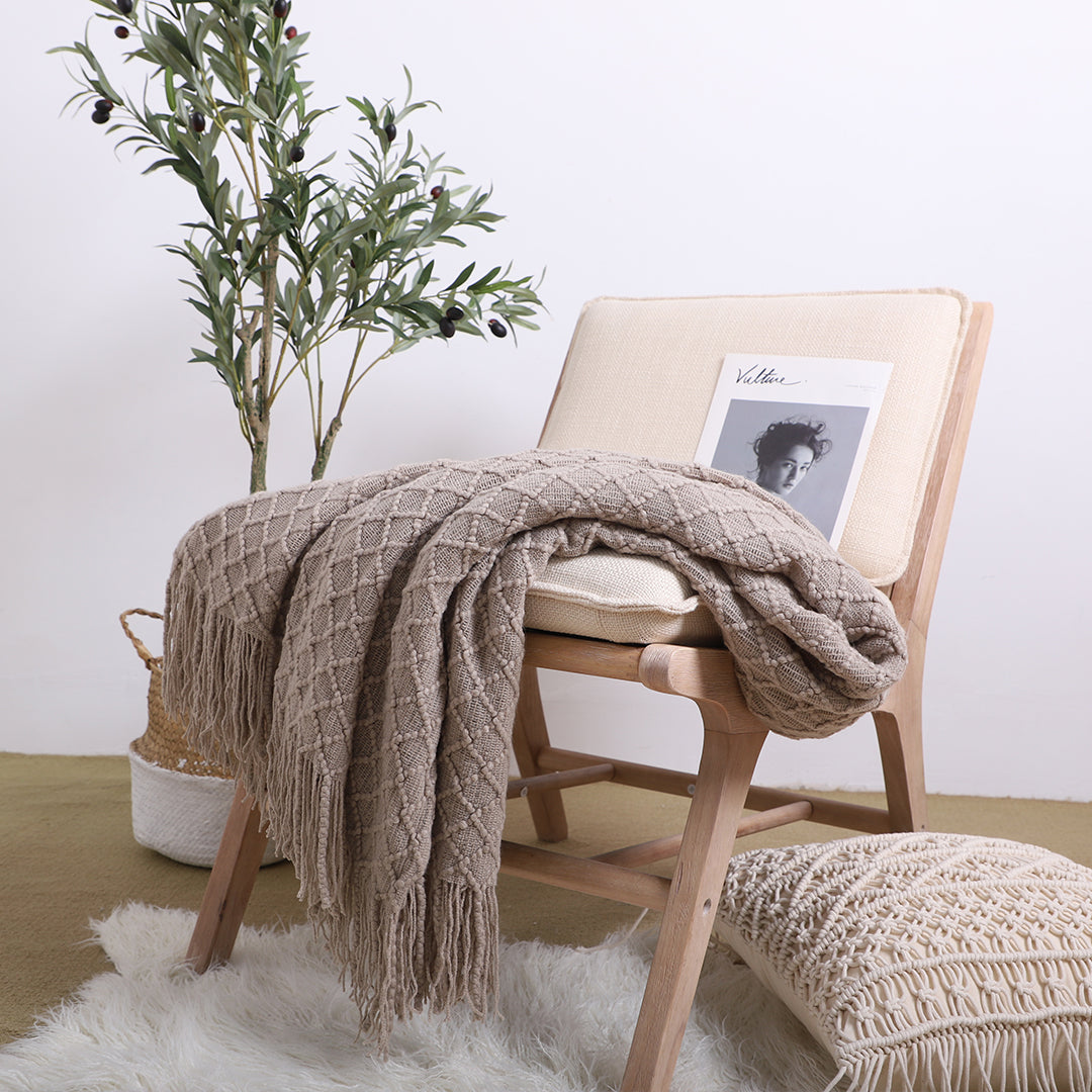 Coffee Diamond Pattern Throw Blanket