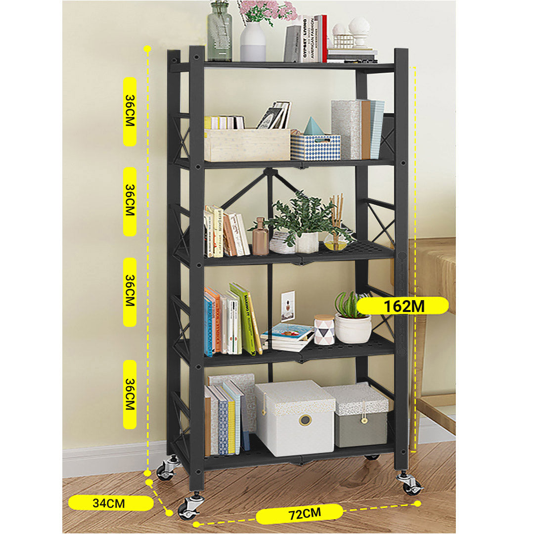 5 Tier Black Foldable Display Stand with Wheels