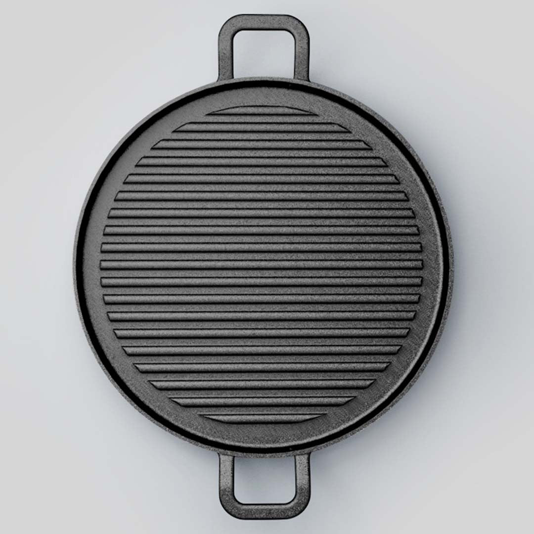 30cm Ribbed Cast Iron Frying Pan Sizzle Platter