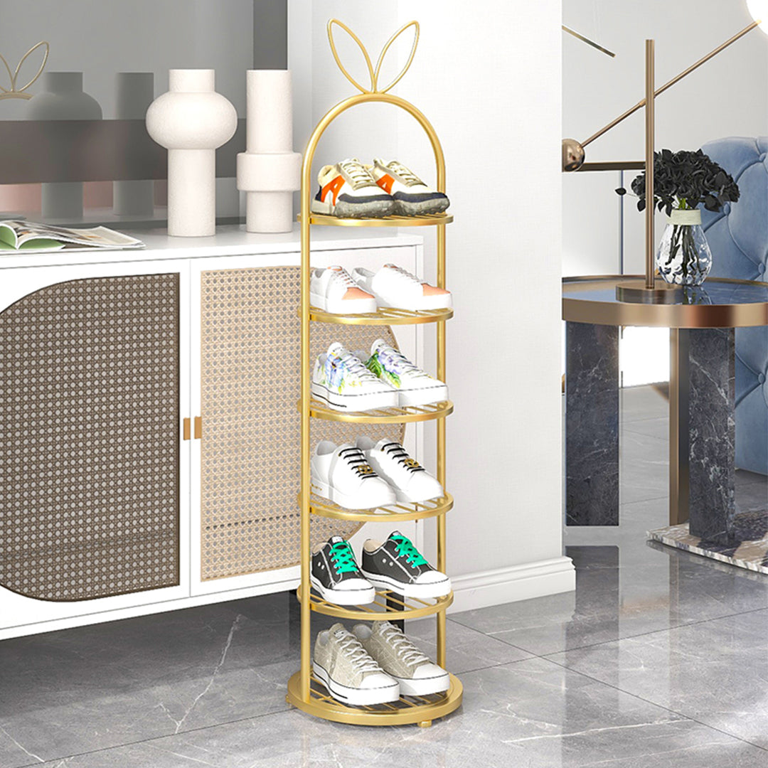 6 Tier Bunny Ears Shape Gold Plated Metal Shoe Rack Organiser