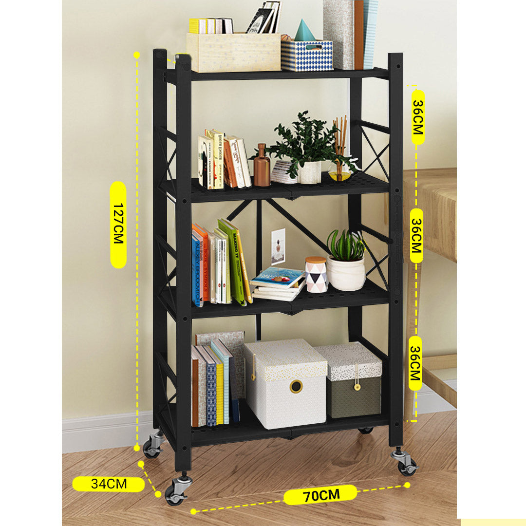 4 Tier Black Foldable Display Stand with Wheels