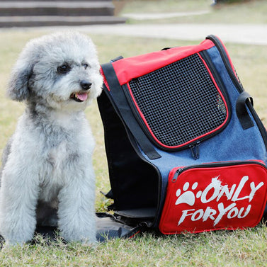 Red Portable Backpack Pet Carrier Breathable Mesh