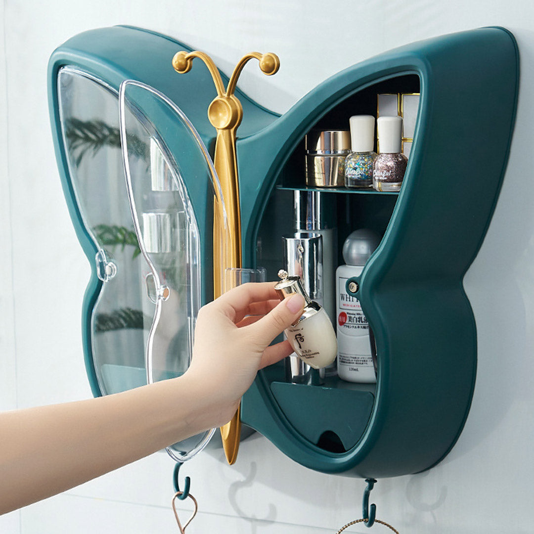 Green Butterfly Shape Wall-Mounted Makeup Organiser