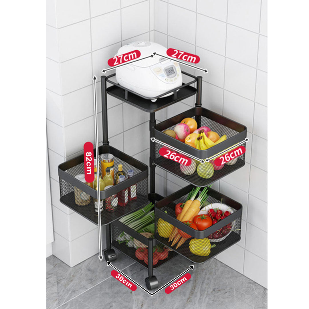 4 Tier Steel Square Rotating Kitchen Cart