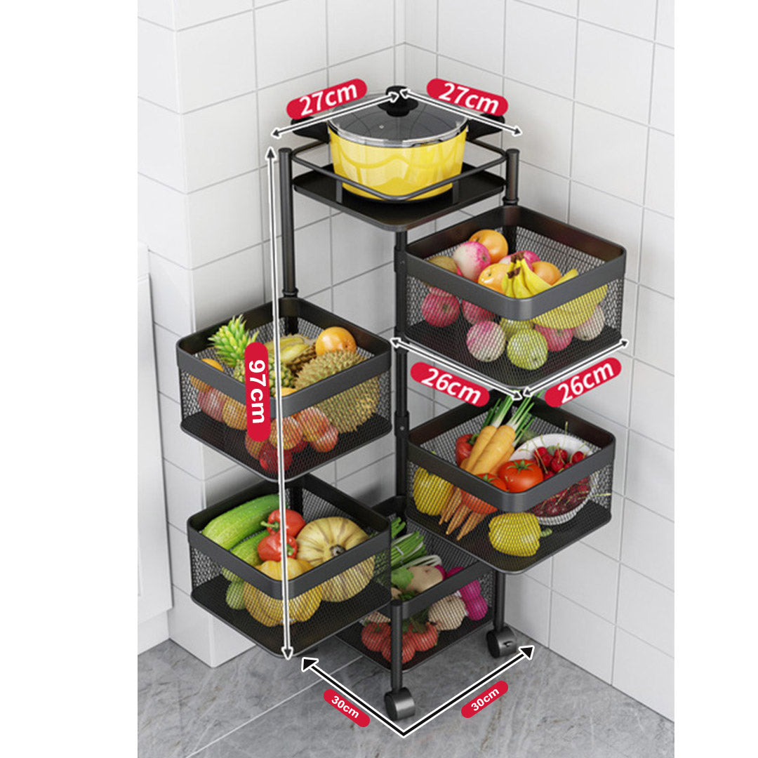 5 Tier Steel Square Rotating Kitchen Cart