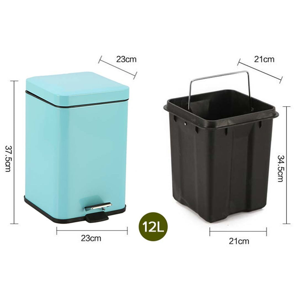 Foot Pedal Stainless Steel Trash Bin Square 12L Blue