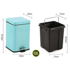 Foot Pedal Stainless Steel Trash Bin Square 12L Blue