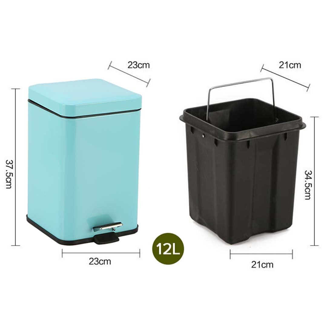 Foot Pedal Stainless Steel Trash Bin Square 12L Blue