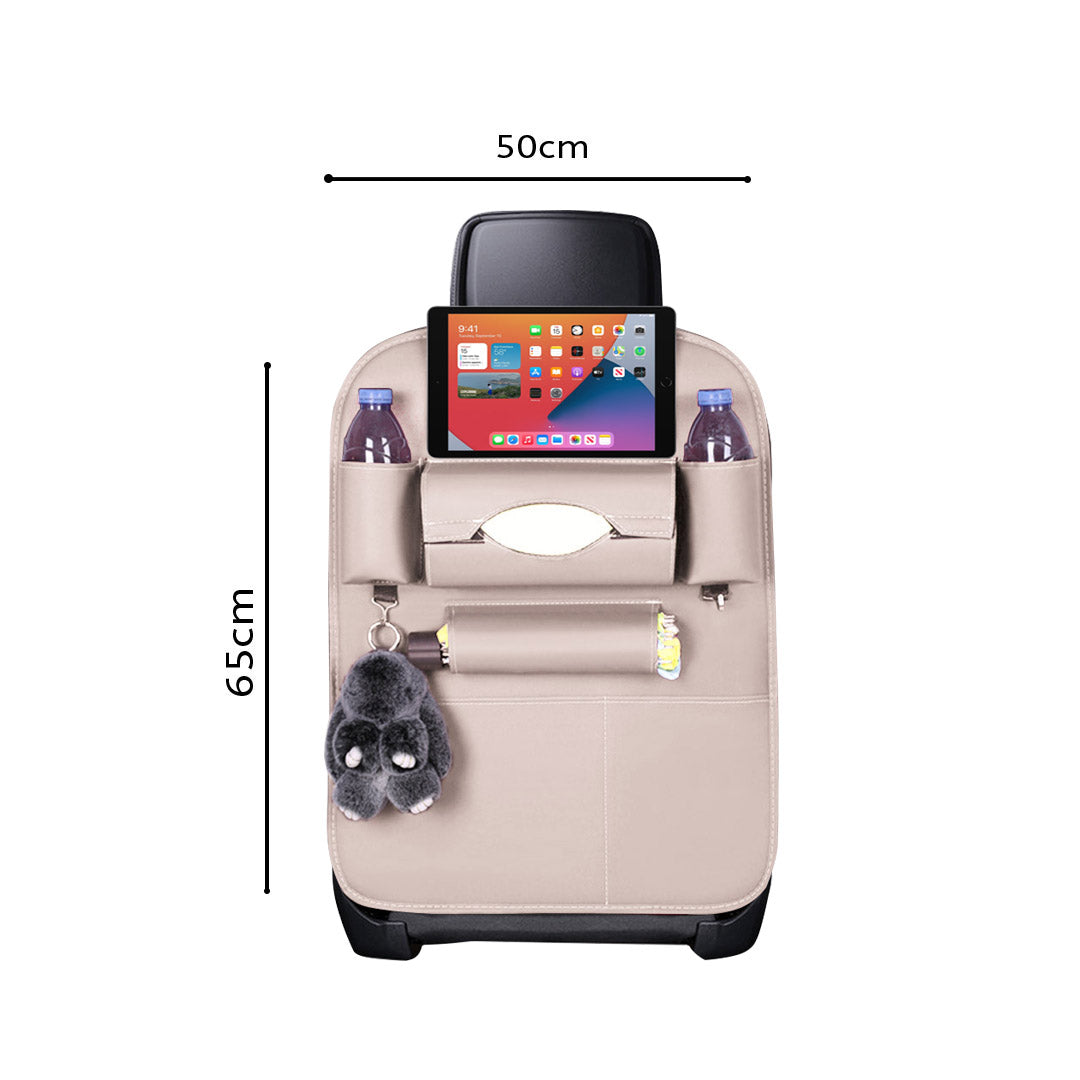 PVC Leather Car Back Seat Multi-Pocket Organizer and iPad Mini Holder White