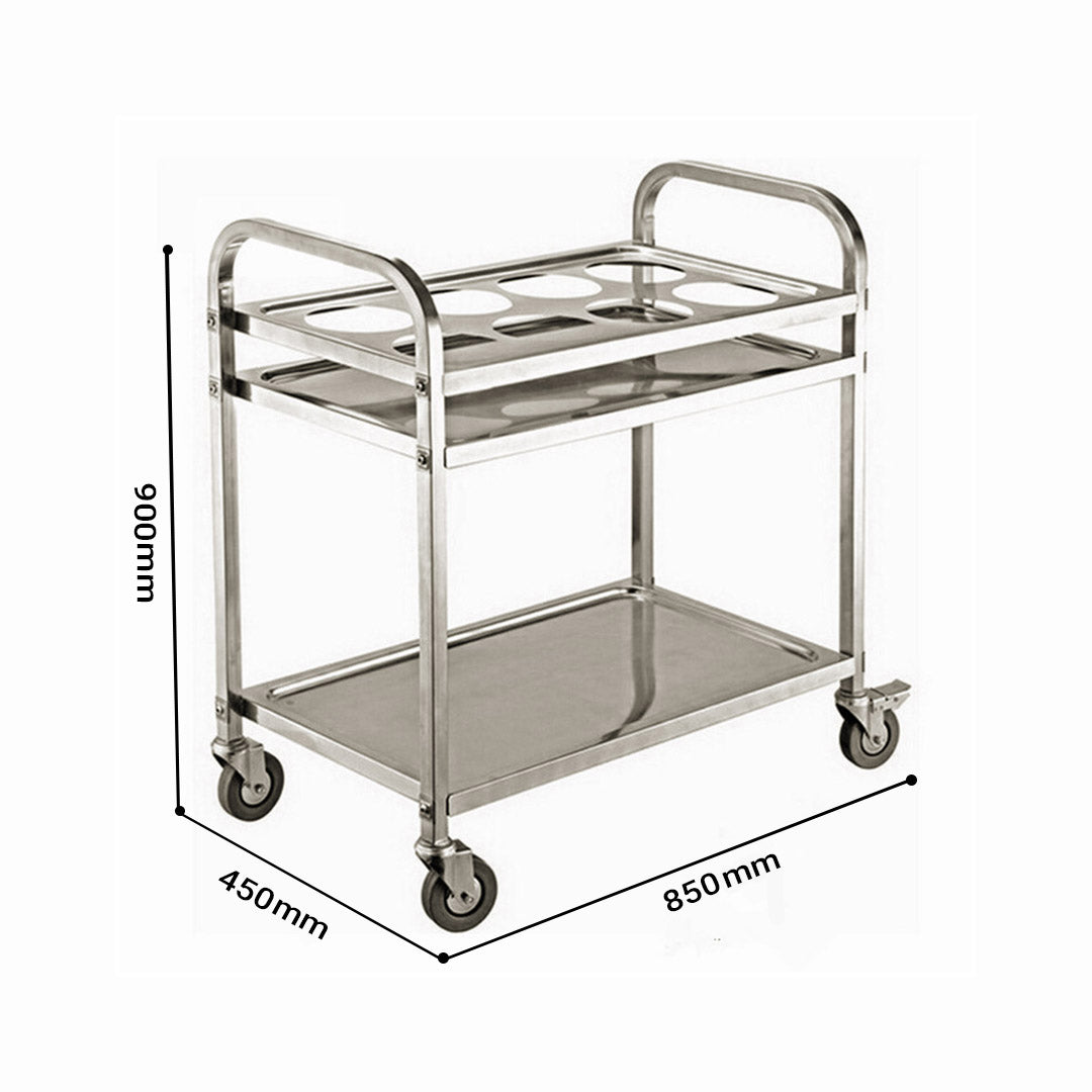 2 Tier Stainless Steel 8 Compartment Kitchen Trolley