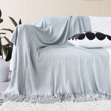 Grey Acrylic Knitted Throw Blanket