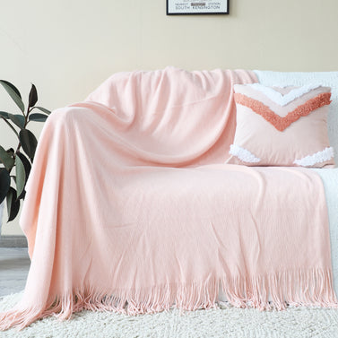 Pink Acrylic Knitted Throw Blanket