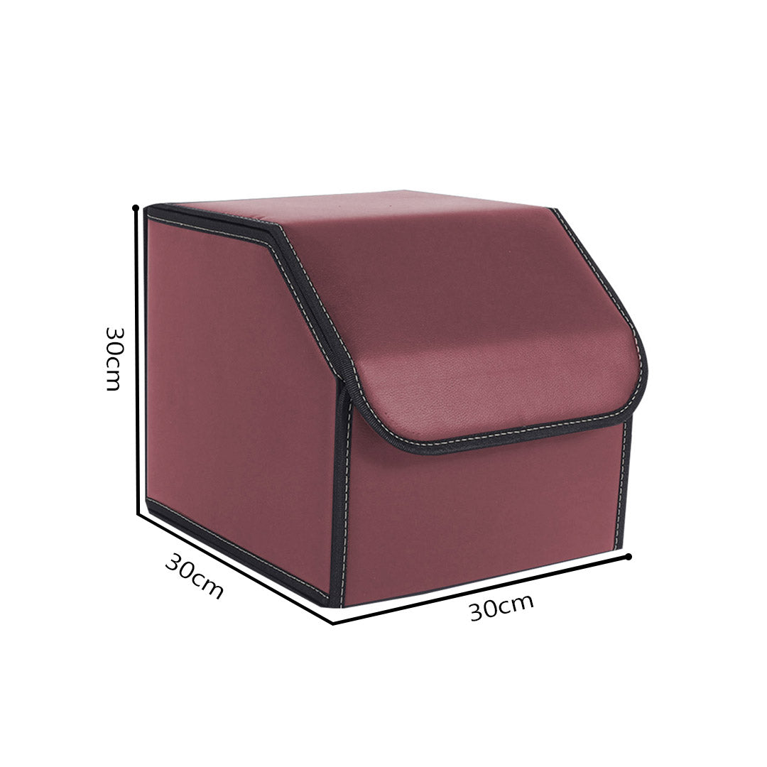 Leather Car Boot Foldable Trunk Cargo Organizer Box Red Small