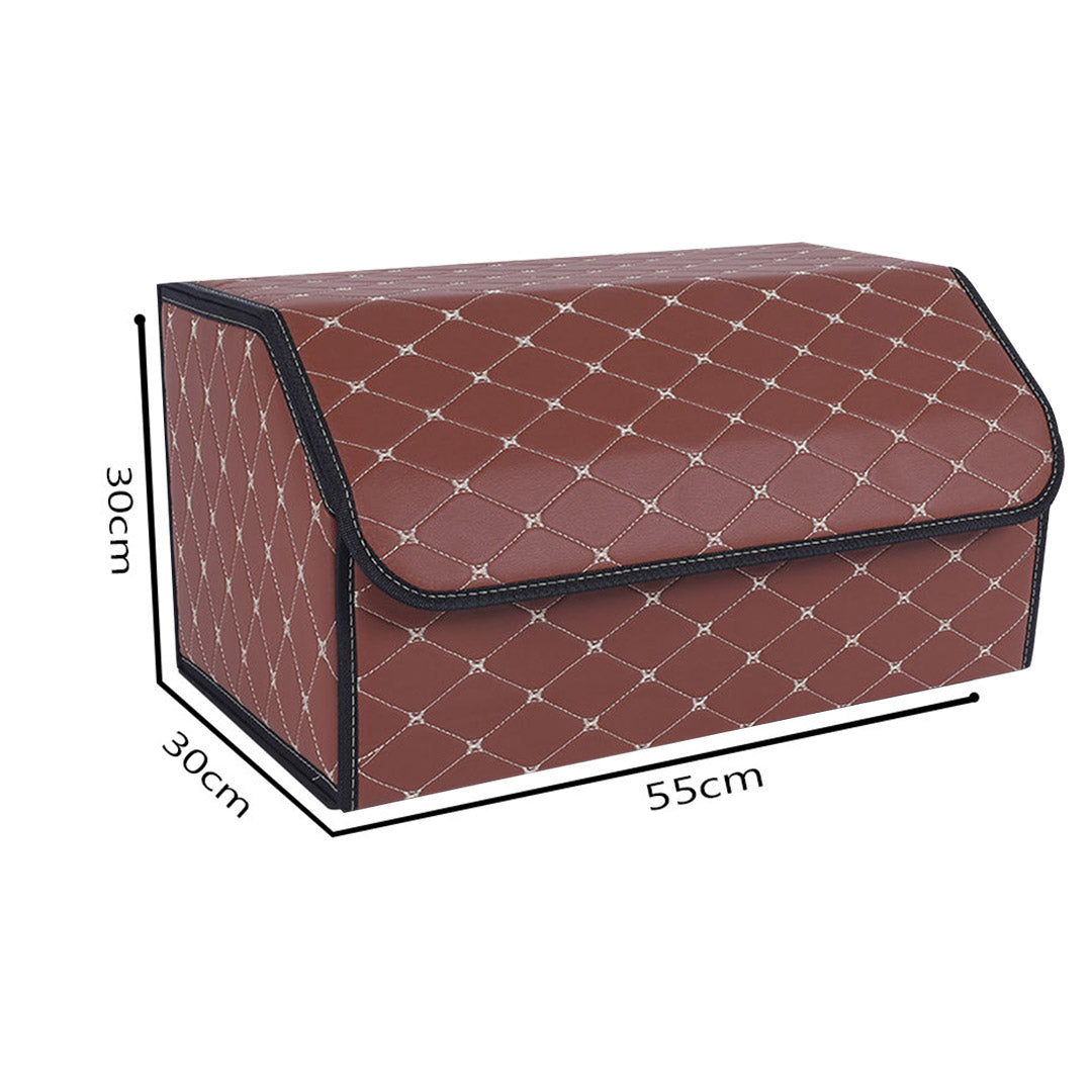 Leather Car Boot Foldable Trunk Cargo Organizer Box Coffee/Gold Stitch Large