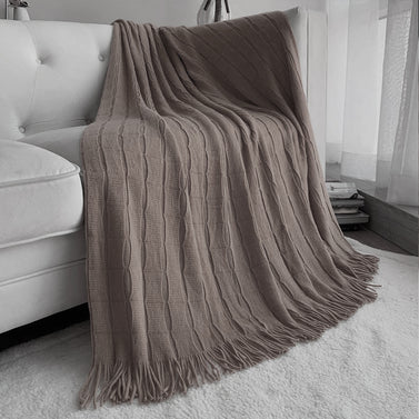 Coffee Textured Knitted Throw Blanket