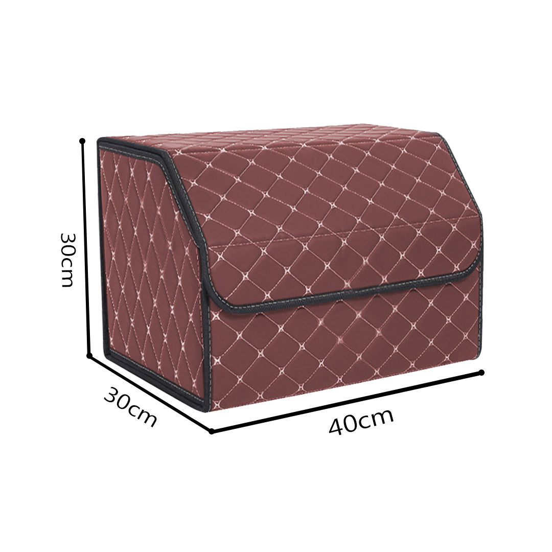Leather Car Boot Foldable Trunk Cargo Organizer Box Coffee/Gold Stitch Medium