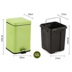 Foot Pedal Stainless Steel Trash Bin Square 12L Green