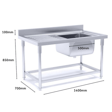 Commercial Stainless Steel Right Single Sink Work Bench 140*70*85