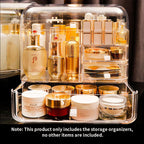 Transparent Cosmetic Storage Skincare Organiser with White LED Light Tabletop Mirror Set