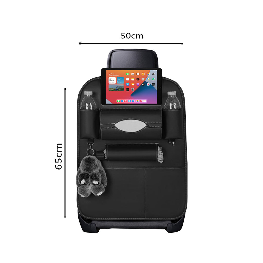 PVC Leather Car Back Seat Multi-Pocket Organizer and iPad Mini Holder Black