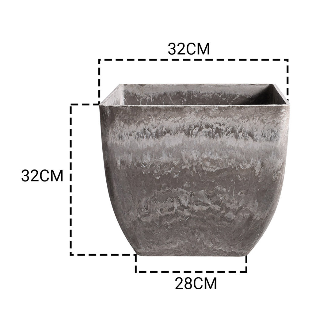 32cm Rock Grey Square Resin Planter