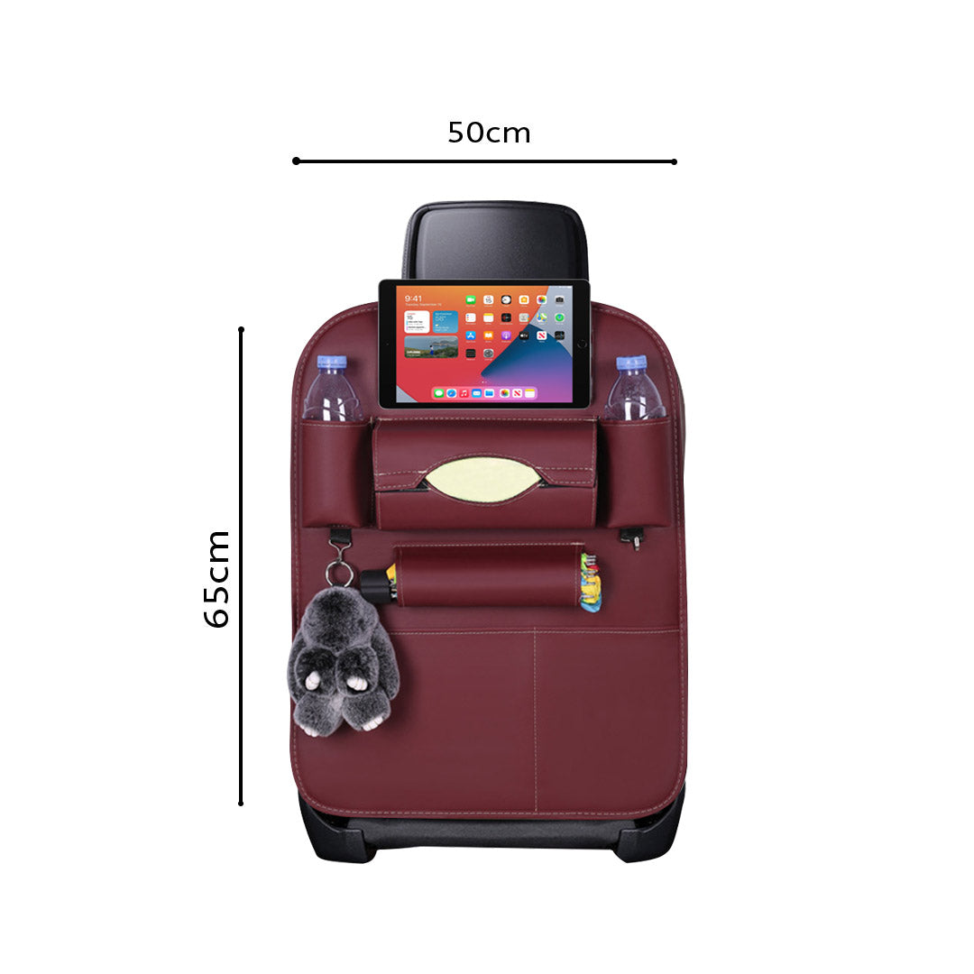 PVC Leather Car Back Seat Multi-Pocket Organizer and iPad Mini Holder Red