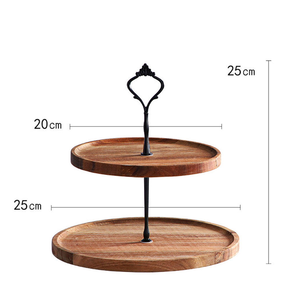 20cm 2 Tier  Brown Round Wooden Acacia board