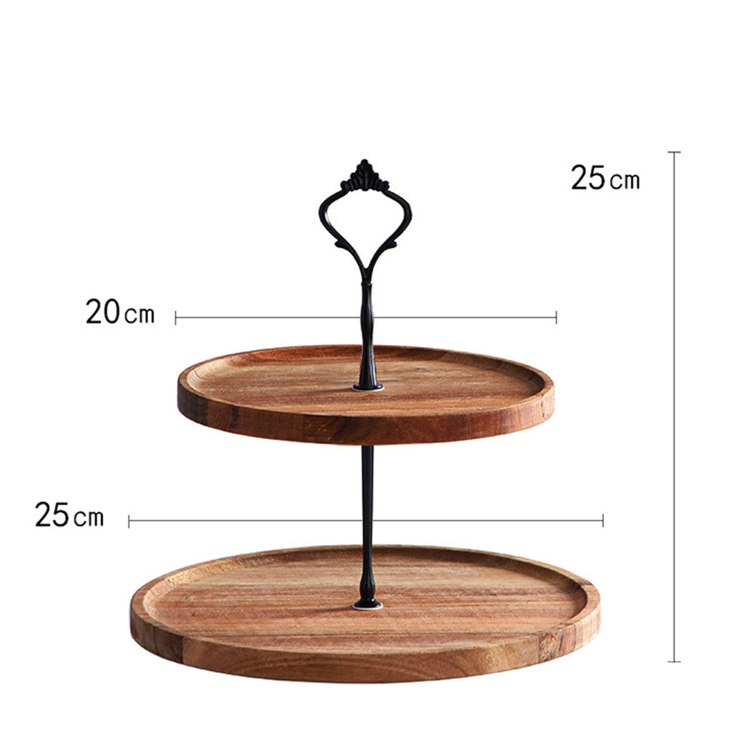 20cm 2 Tier  Brown Round Wooden Acacia board