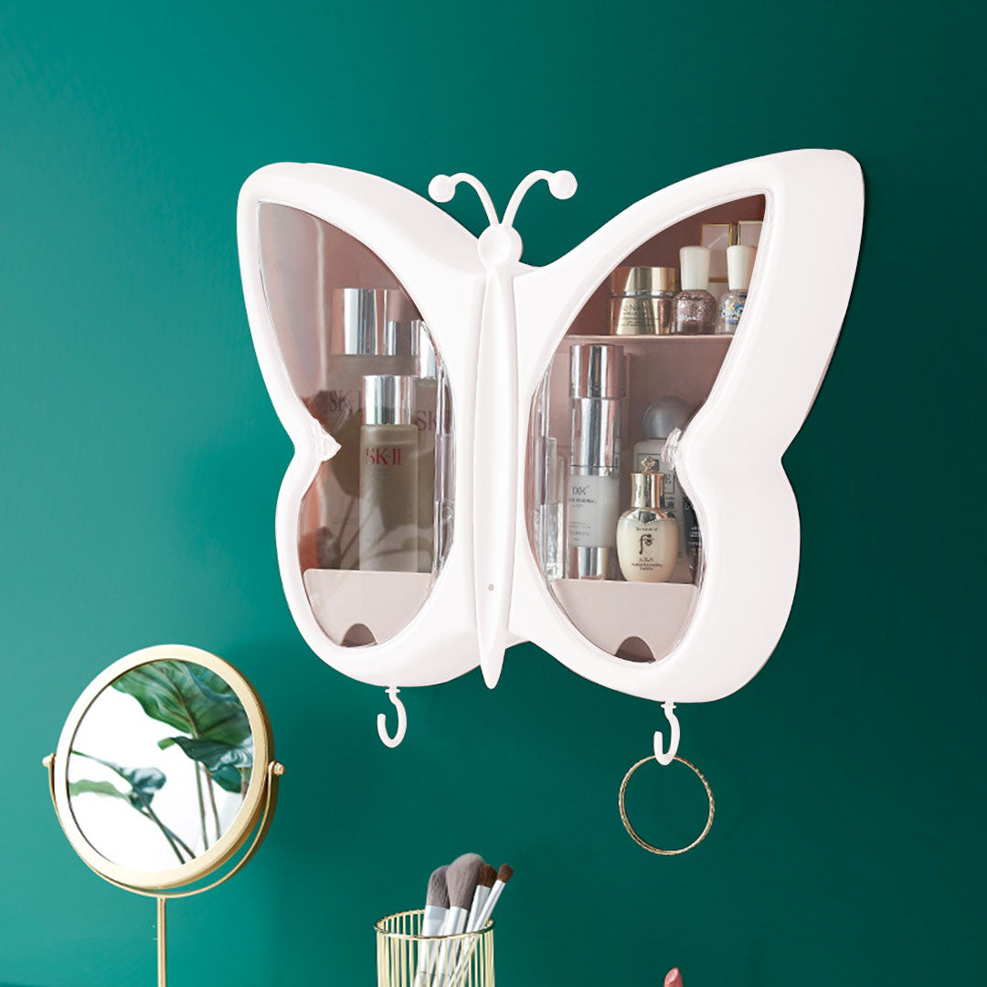 White Butterfly Shape Wall-Mounted Makeup Organiser