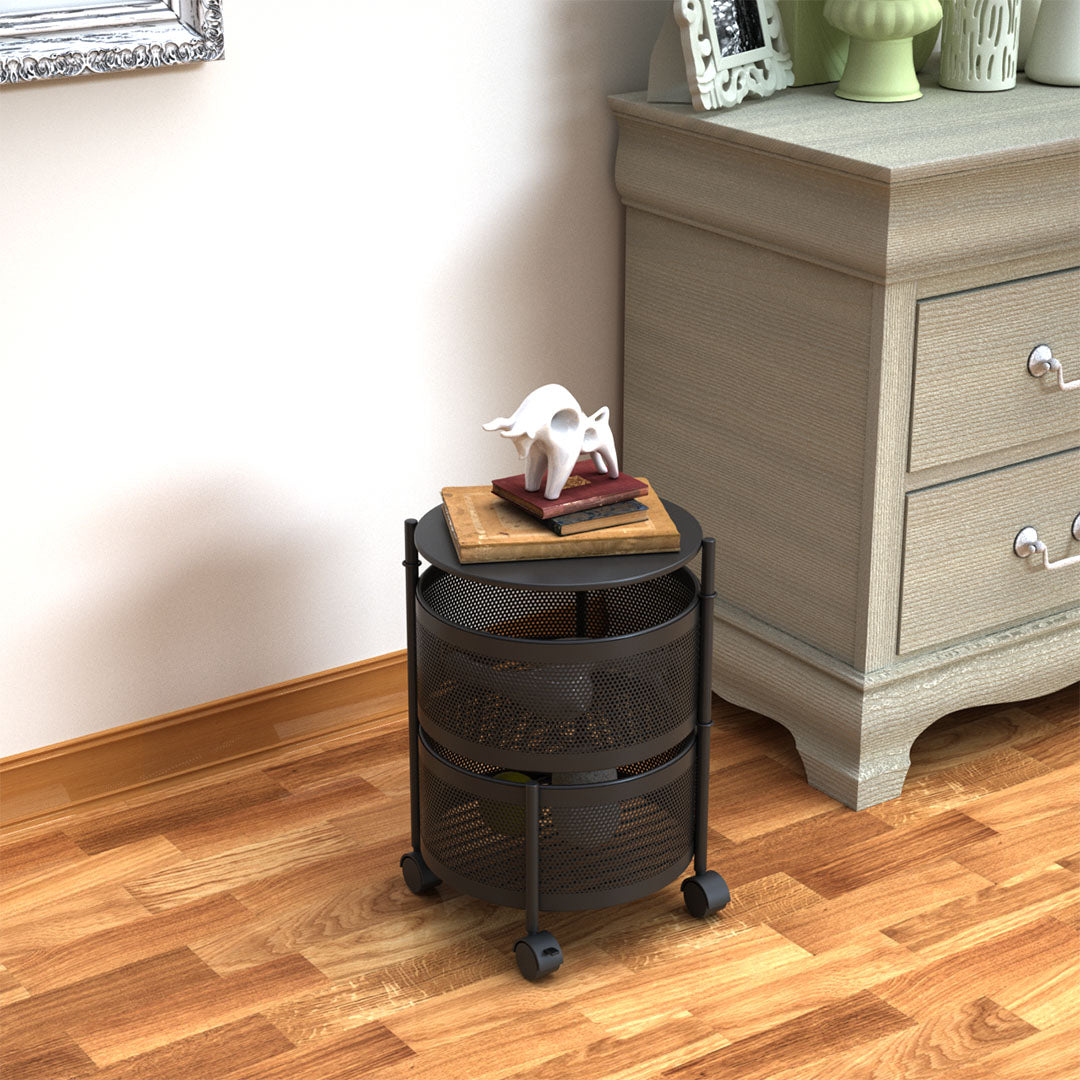 2 Tier Steel Round Rotating Kitchen Cart