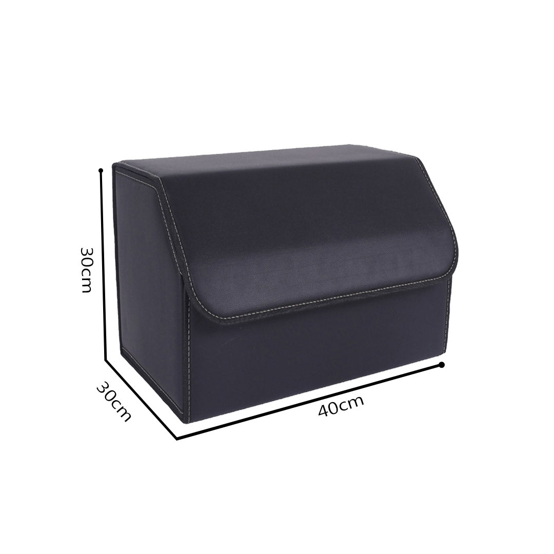 Leather Car Boot Foldable Trunk Cargo Organizer Box Black Medium