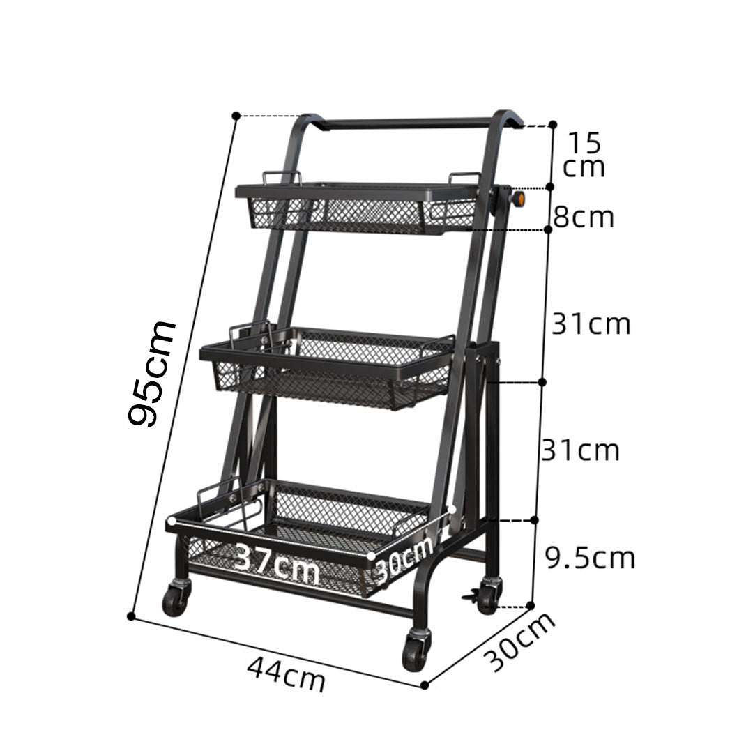 3 Tier Steel Black Adjustable Kitchen Cart