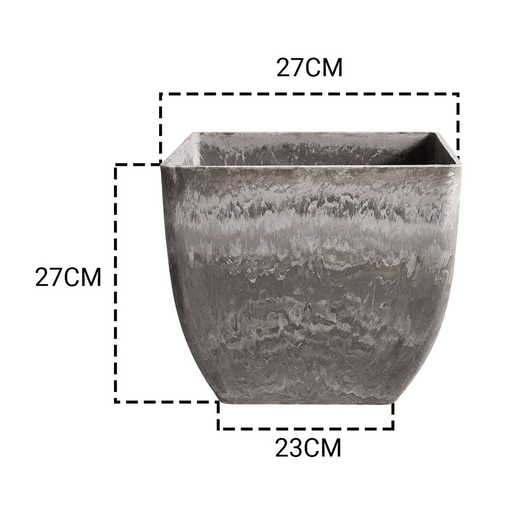 27cm Rock Grey Square Resin Planter