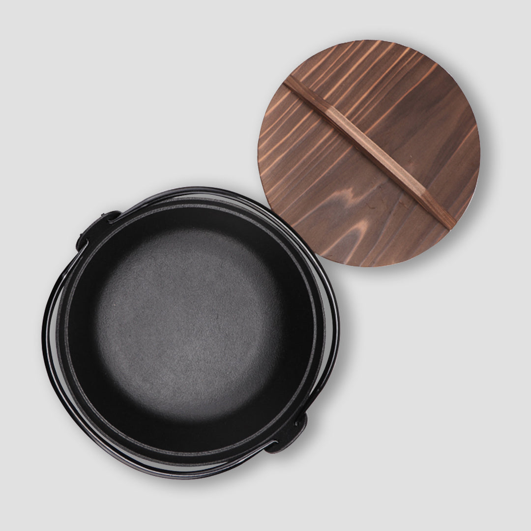25cm Cast Iron Sukiyaki Hot Pot with Wooden Lid