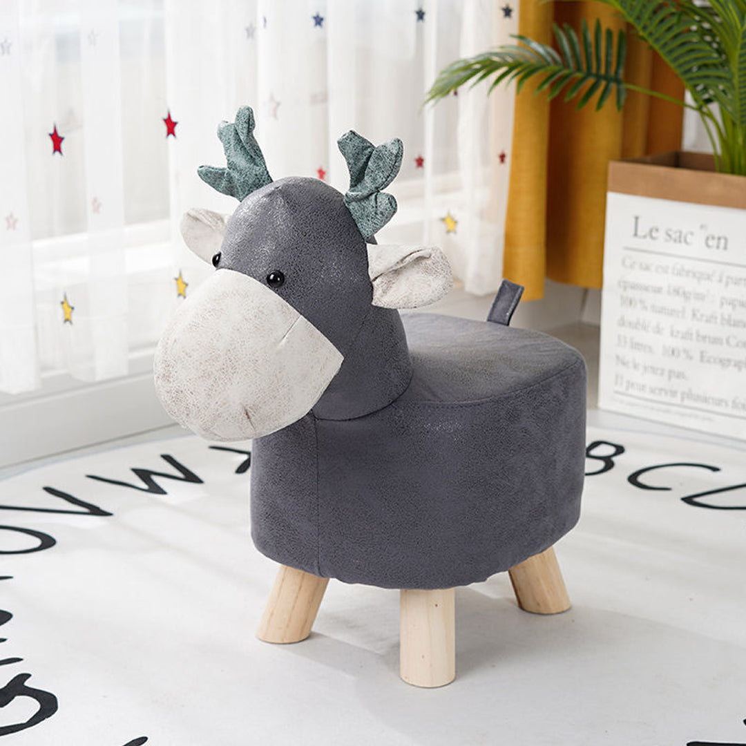 Grey Kids Ottoman Stool Deer Character Bench Seat