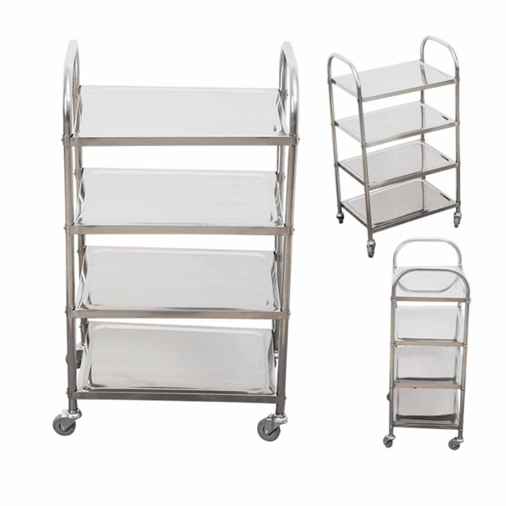 4 Tier Stainless Steel Utility Cart Round 48x32x79cm