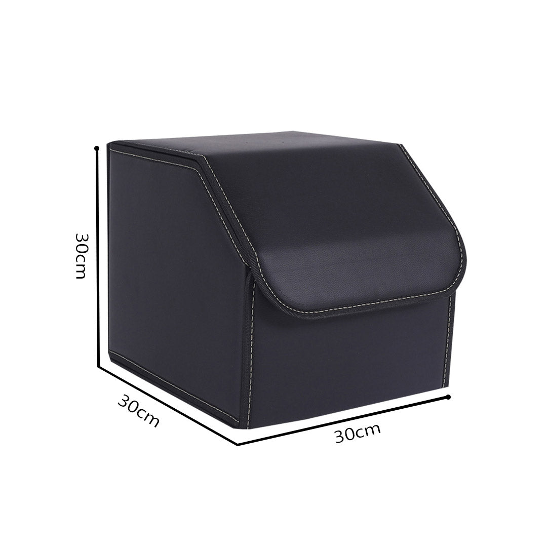 Leather Car Boot Foldable Trunk Cargo Organizer Box Black Small