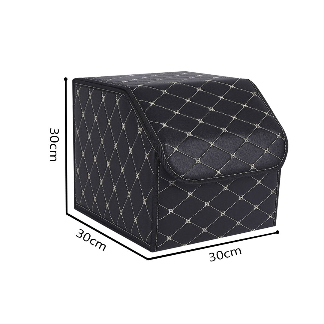 Leather Car Boot Foldable Trunk Cargo Organizer Box Black/Gold Stitch Small