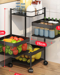 3 Tier Steel Square Rotating Kitchen Cart