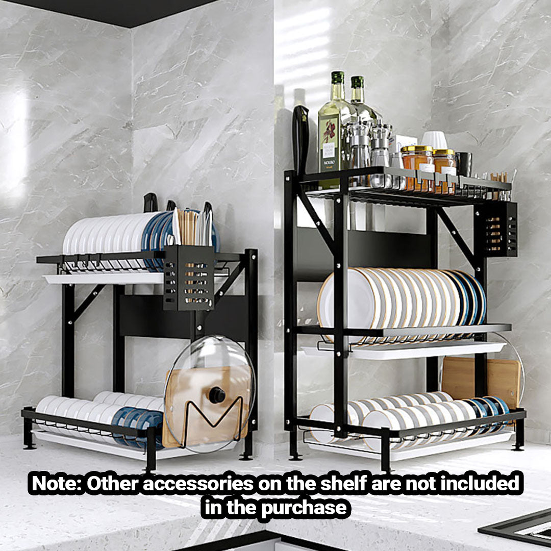 2 Tier Black Dish Drainer Kitchen Organiser